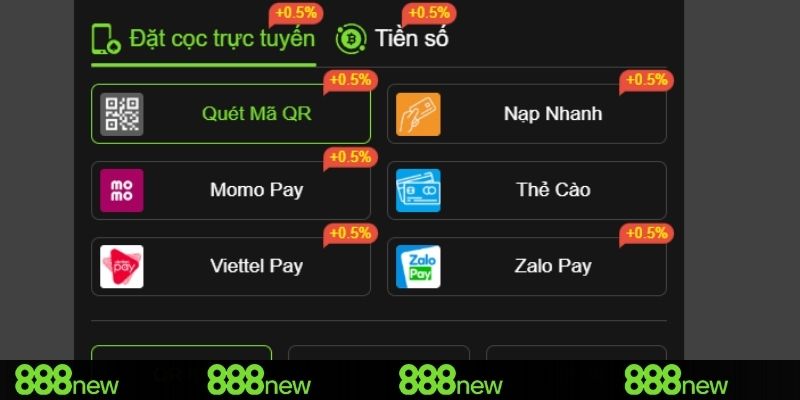 Những hình thức nạp tiền 888NEW được chấp thuận